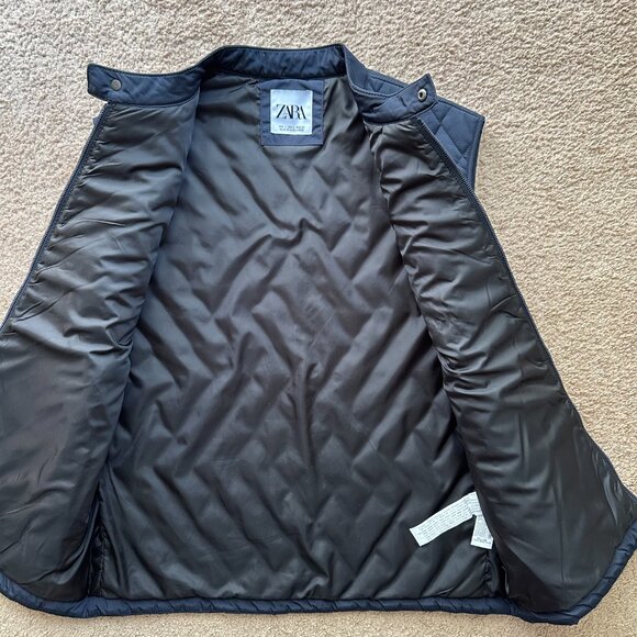 Zara Vest Womens Large Full Zip Mock Neck Quilted Navy Blue Pockets - Picture 3 of 11